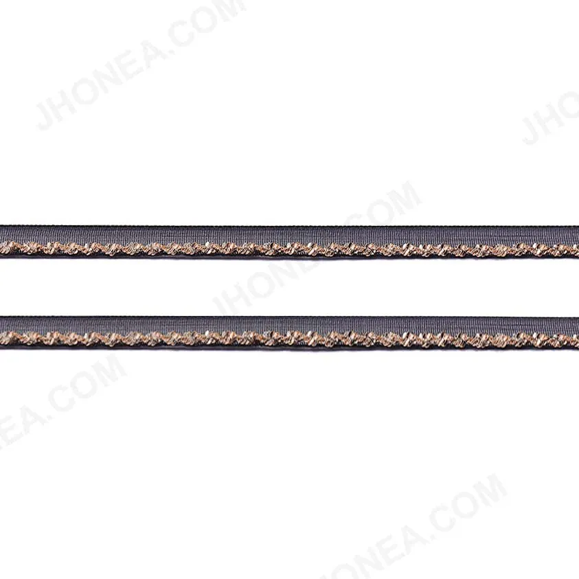 1cm Black/White with Twisted Metal Chain Border Lace