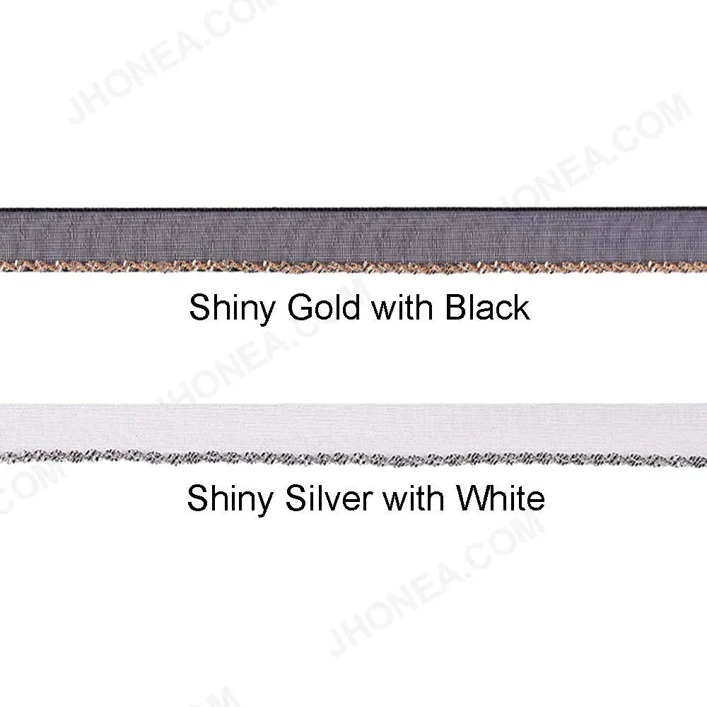 1cm Black/White with Twisted Metal Chain Border Lace