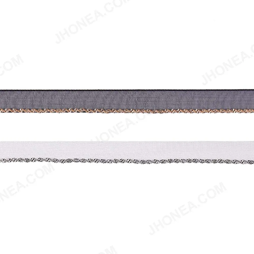1cm Black/White with Twisted Metal Chain Border Lace
