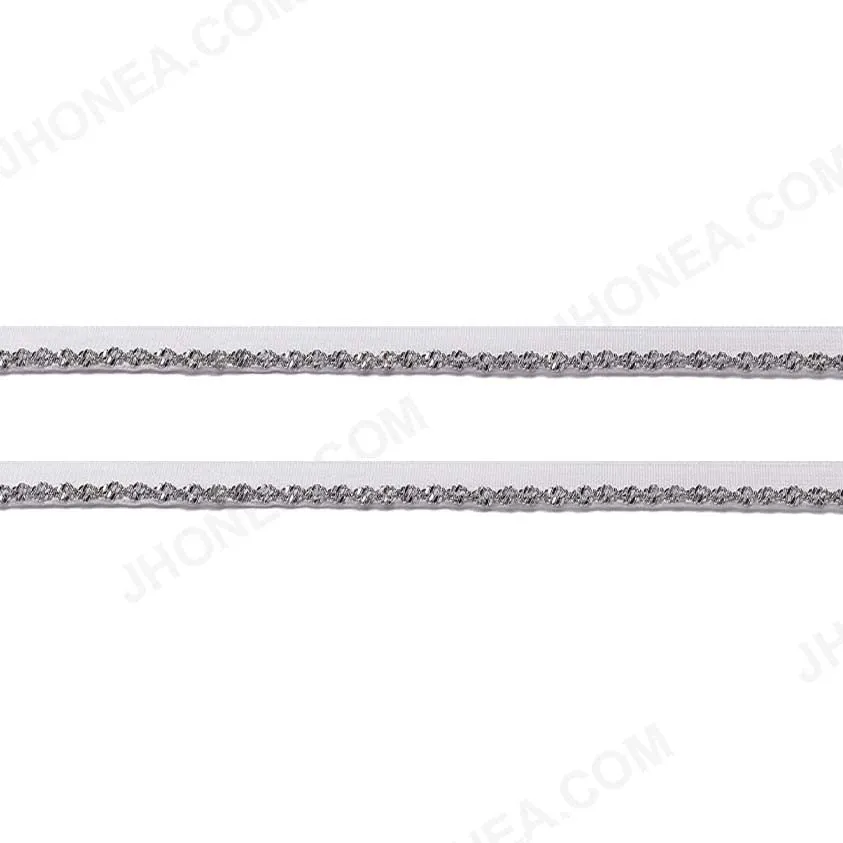 1cm Black/White with Twisted Metal Chain Border Lace