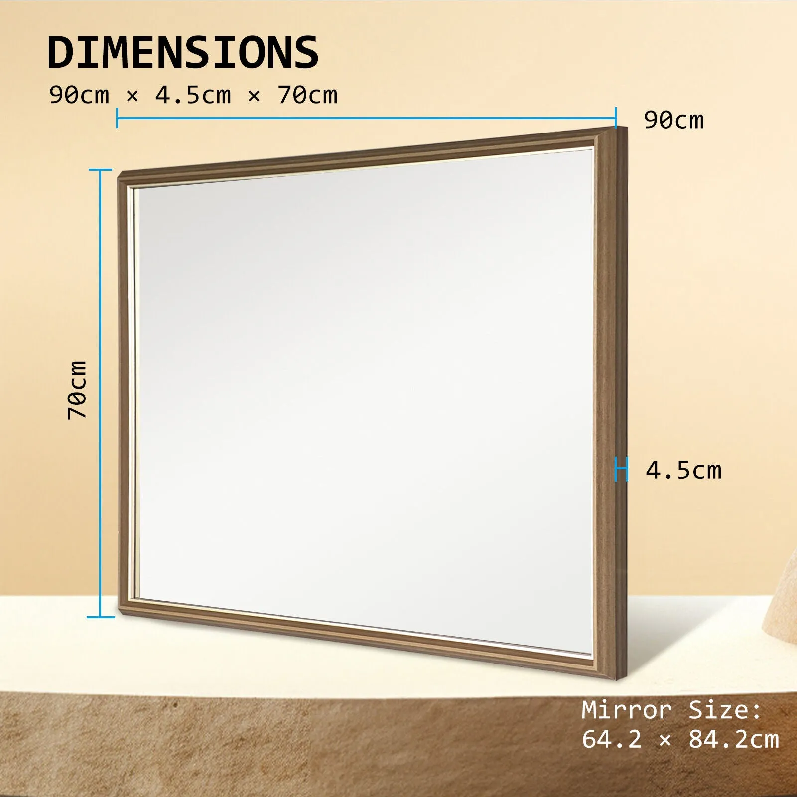 2 Set Wall Mirror | Rectangular Frame | Bathroom | 70x90cm | Antique Brown