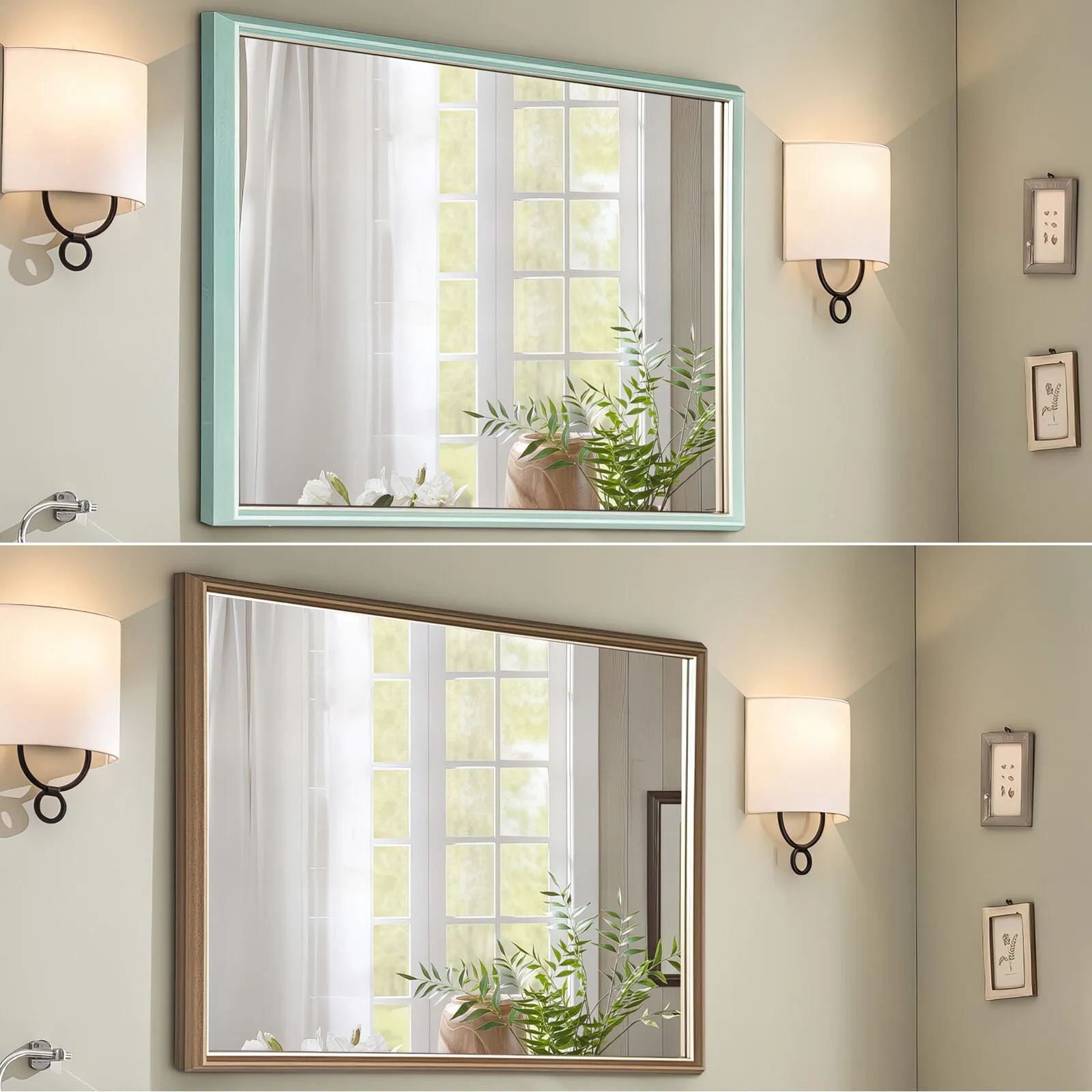 2 Set Wall Mirror | Rectangular Frame | Bathroom | 70x90cm | Antique Brown