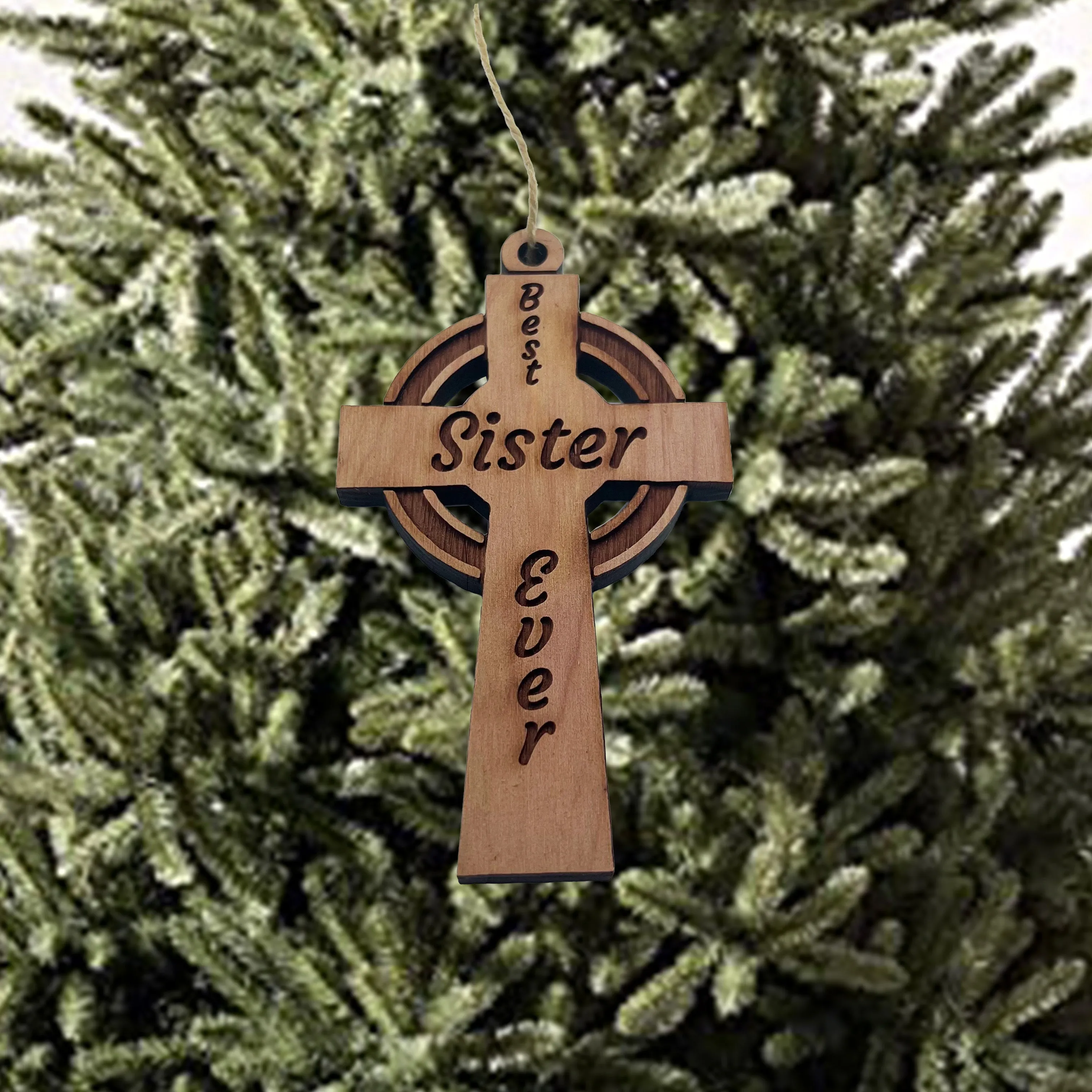 Best Sister Ever Celtic Cross - Cedar Ornament