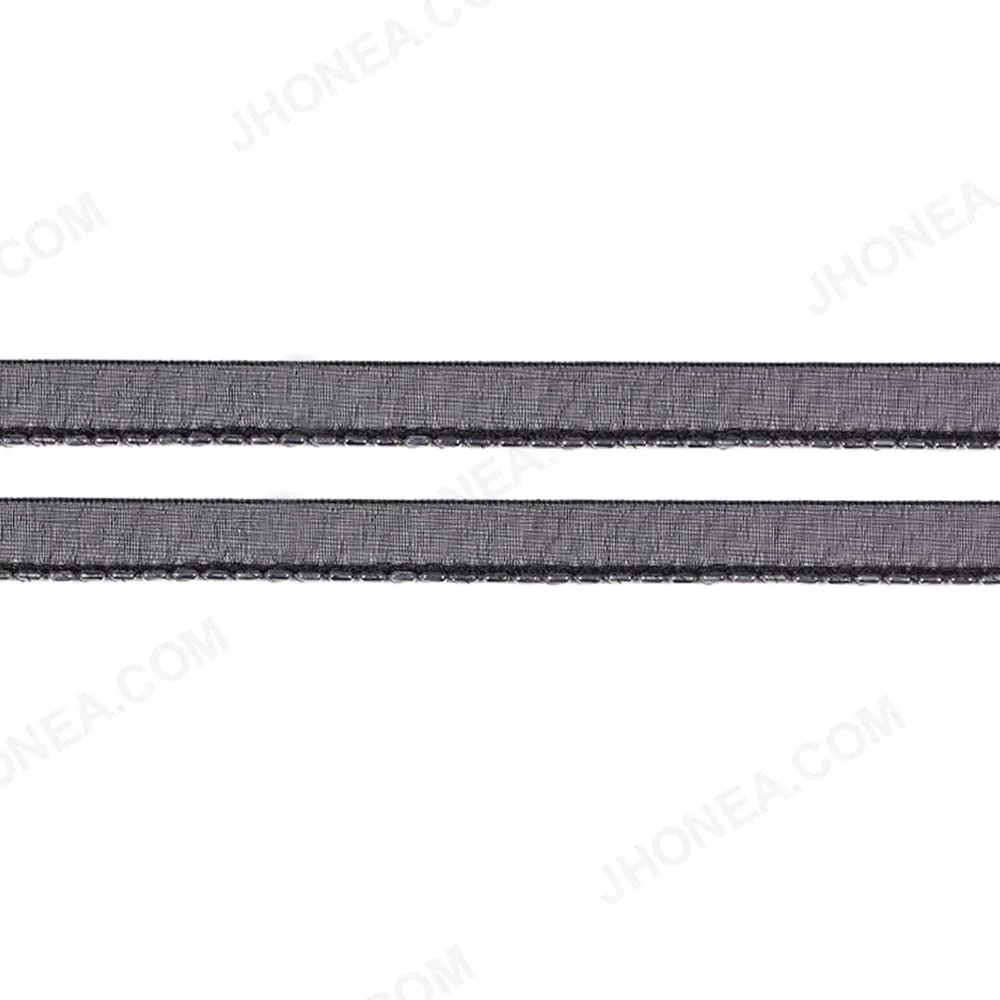 Black with Shiny Silver Chain Border Lace