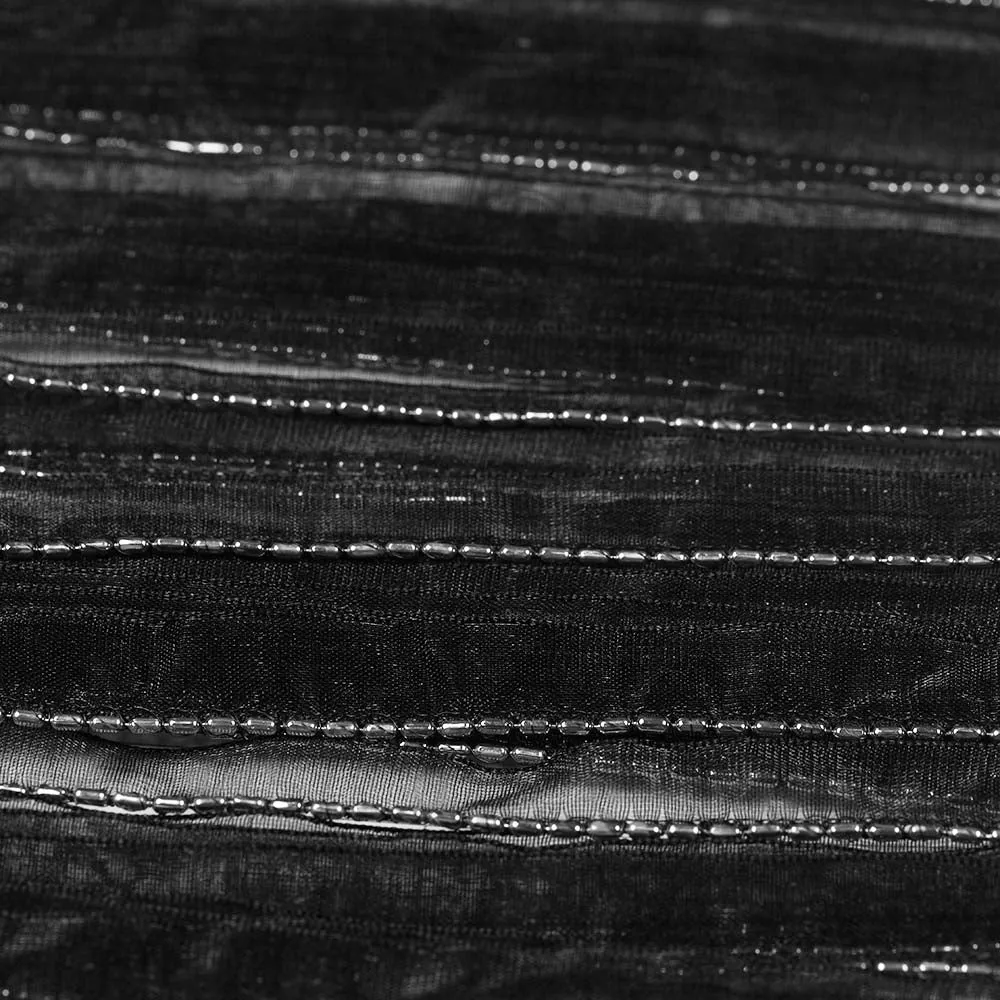 Black with Shiny Silver Chain Border Lace