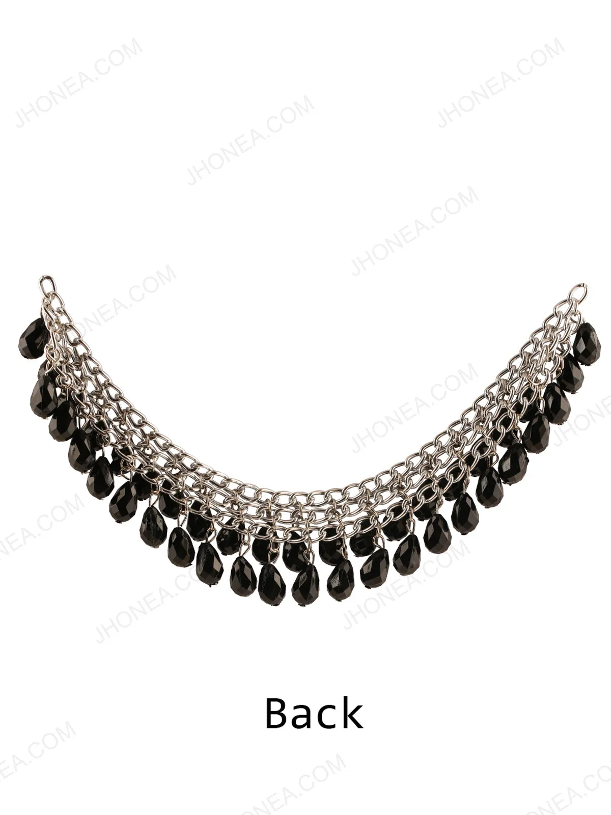 Black with Silver Beaded Tassel Neck for Womens