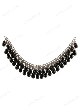 Black with Silver Beaded Tassel Neck for Womens