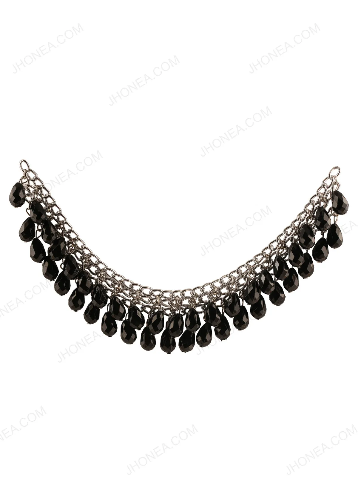 Black with Silver Beaded Tassel Neck for Womens