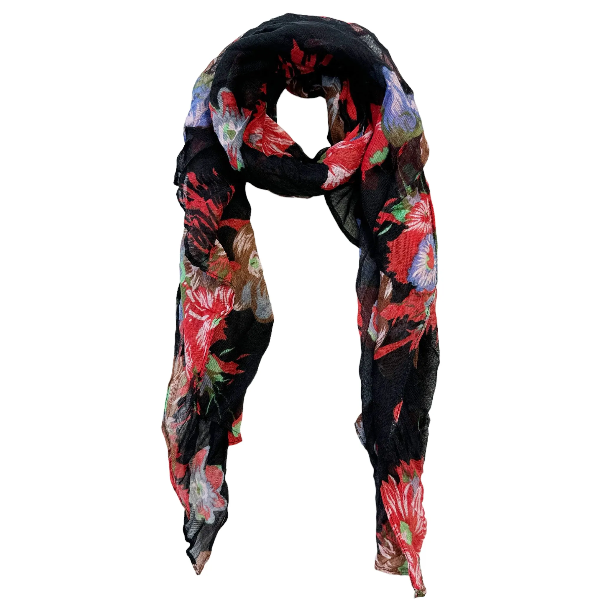 Blue Pacific French Flower Cotton Neckerchief Scarf in Black