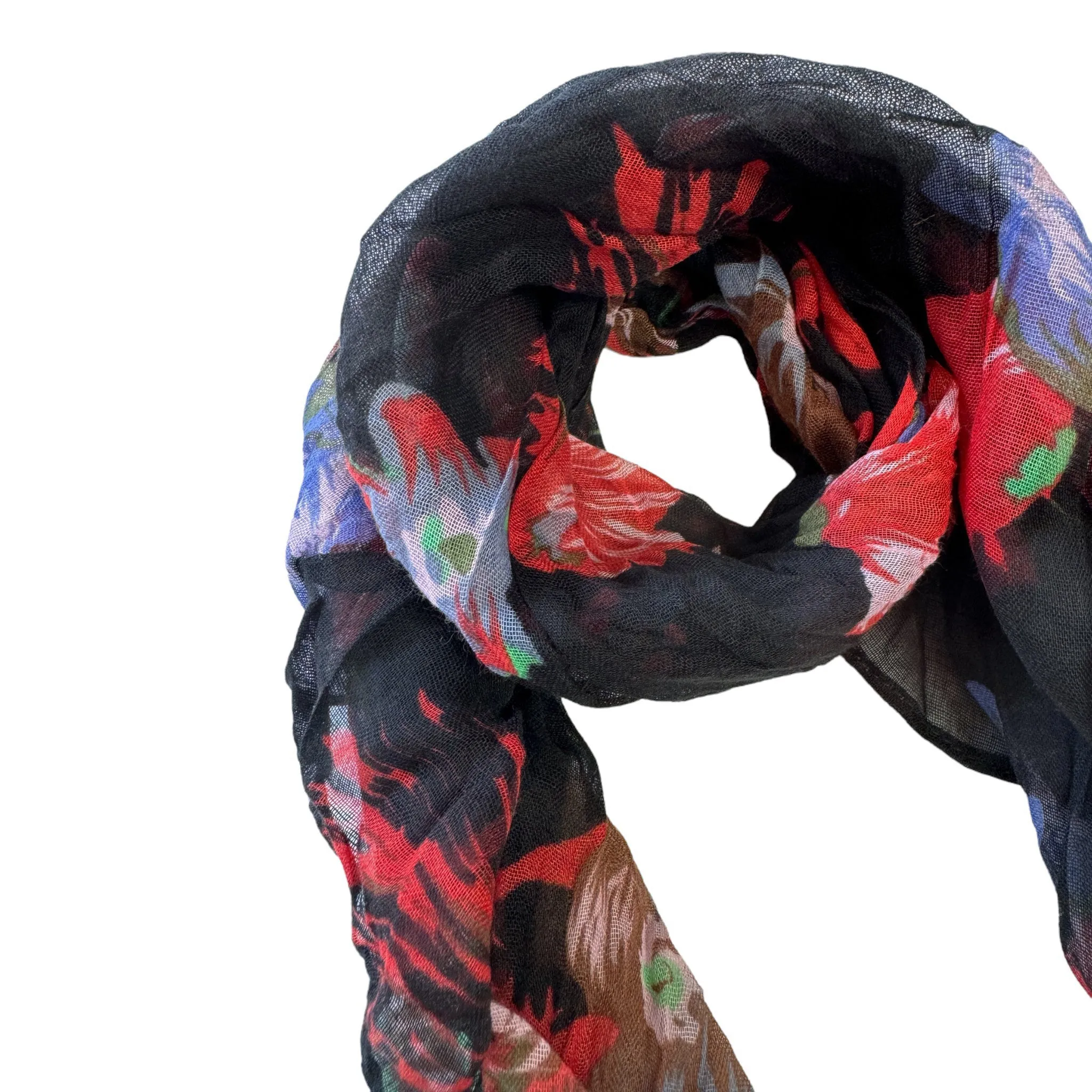 Blue Pacific French Flower Cotton Neckerchief Scarf in Black