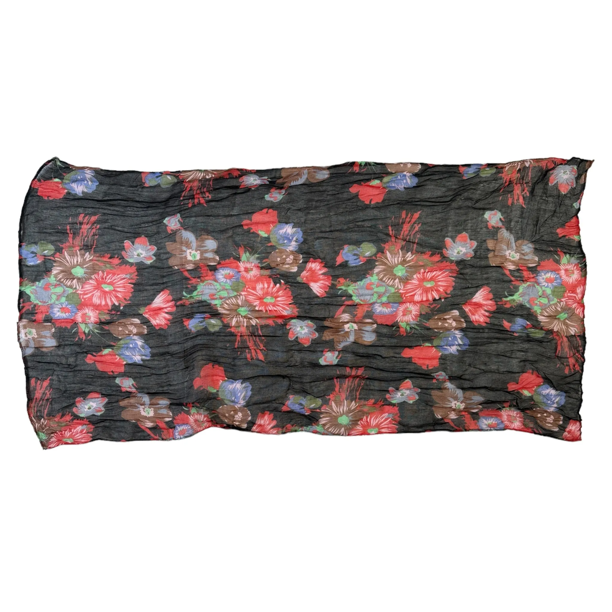 Blue Pacific French Flower Cotton Neckerchief Scarf in Black