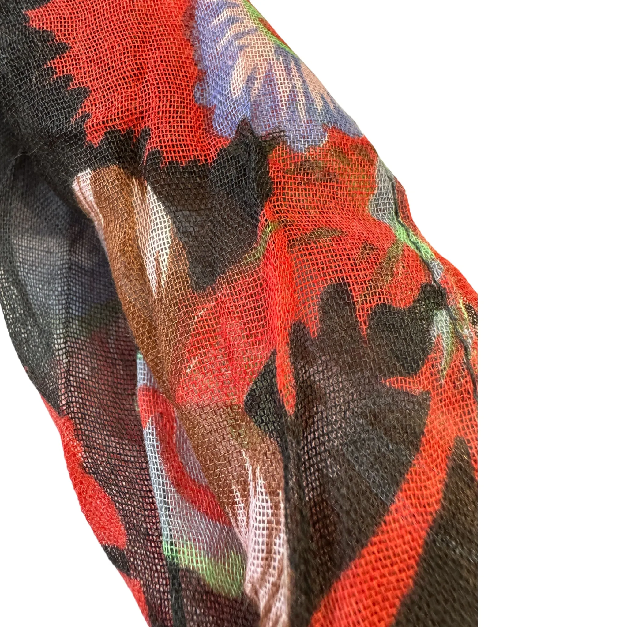 Blue Pacific French Flower Cotton Neckerchief Scarf in Black