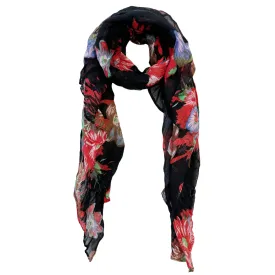 Blue Pacific French Flower Cotton Neckerchief Scarf in Black