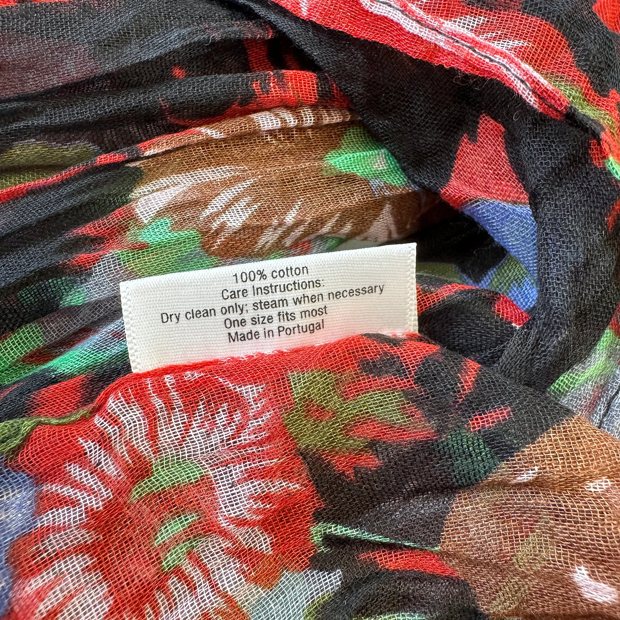 Blue Pacific French Flower Cotton Neckerchief Scarf in Black