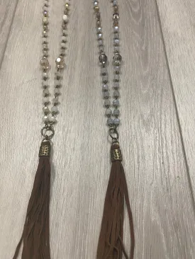 Carol Beaded Necklace with Sueded Leather Tassle