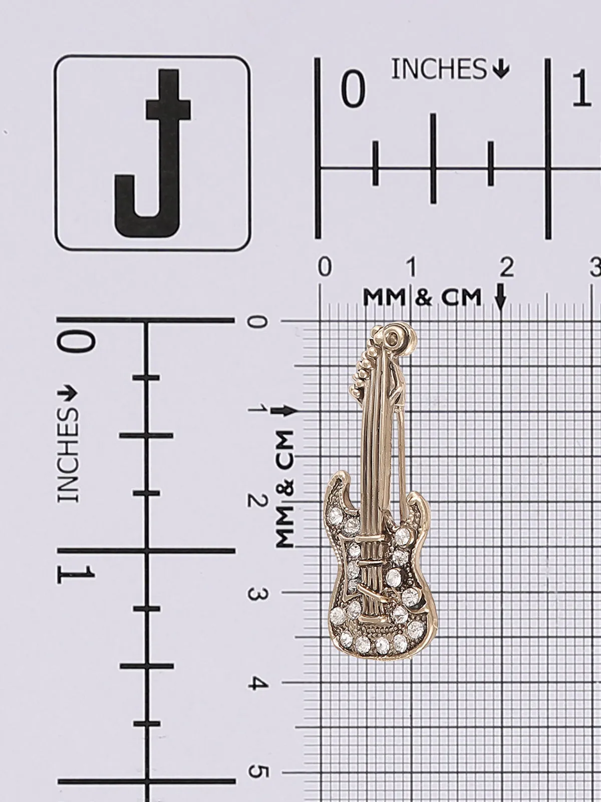 Clear Crystal Guitar Brooch Pin In Antique Gold & Antique Silver Tone finish