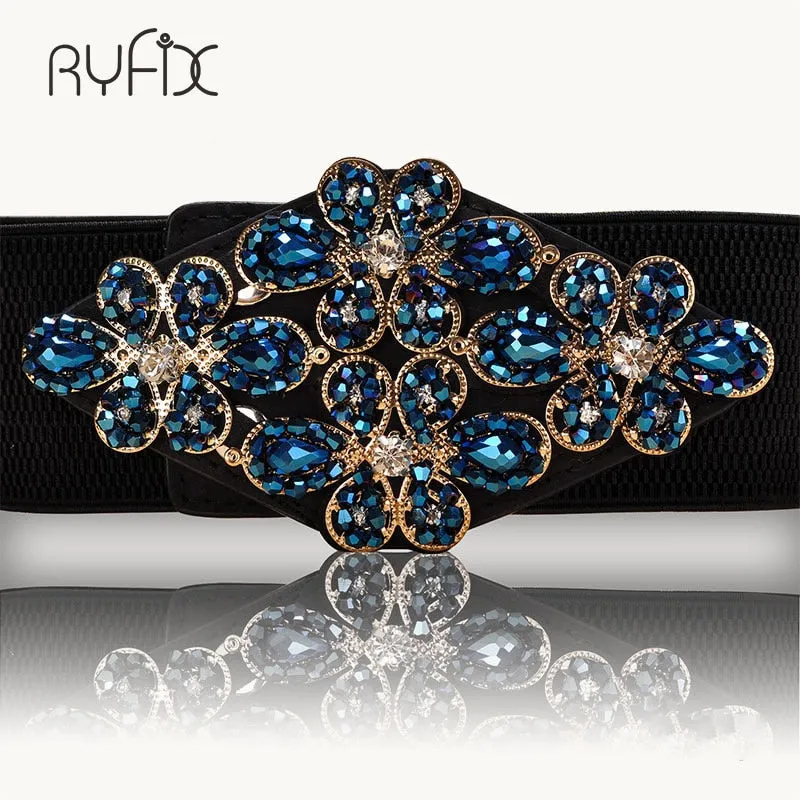 Female Braided Belt Rhinestone Elastic Women Belt Colorful Crystal Decorated