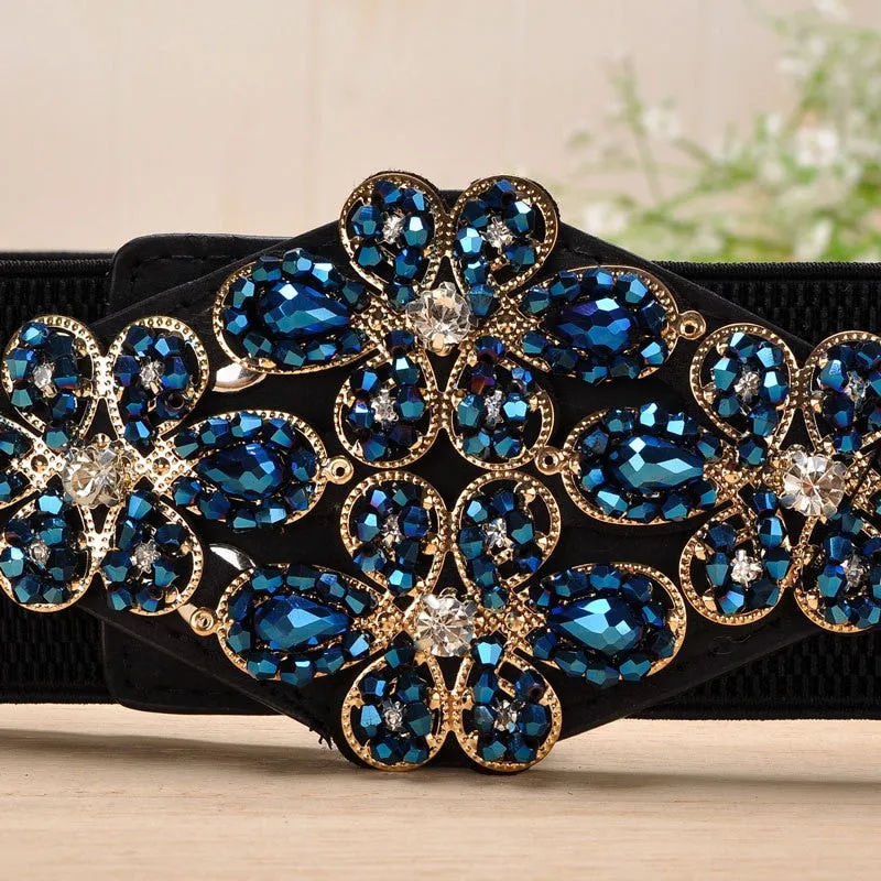 Female Braided Belt Rhinestone Elastic Women Belt Colorful Crystal Decorated