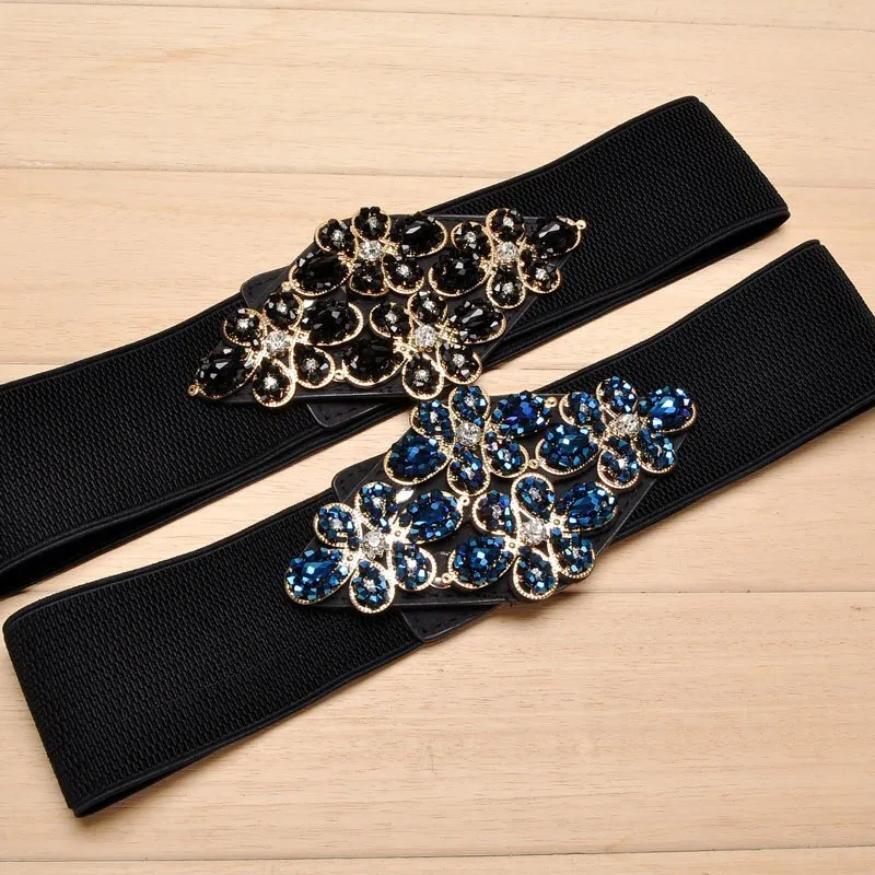 Female Braided Belt Rhinestone Elastic Women Belt Colorful Crystal Decorated