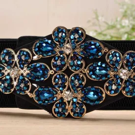 Female Braided Belt Rhinestone Elastic Women Belt Colorful Crystal Decorated
