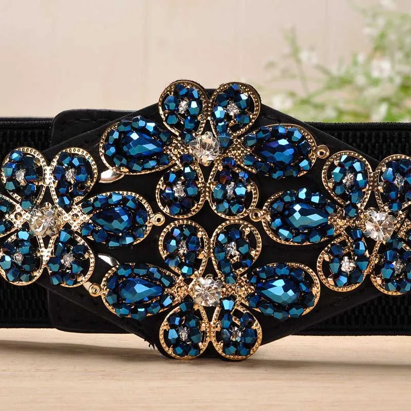 Female Braided Belt Rhinestone Elastic Women Belt Colorful Crystal Decorated