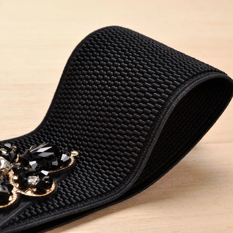 Female Braided Belt Rhinestone Elastic Women Belt Colorful Crystal Decorated