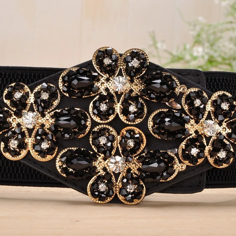 Female Braided Belt Rhinestone Elastic Women Belt Colorful Crystal Decorated