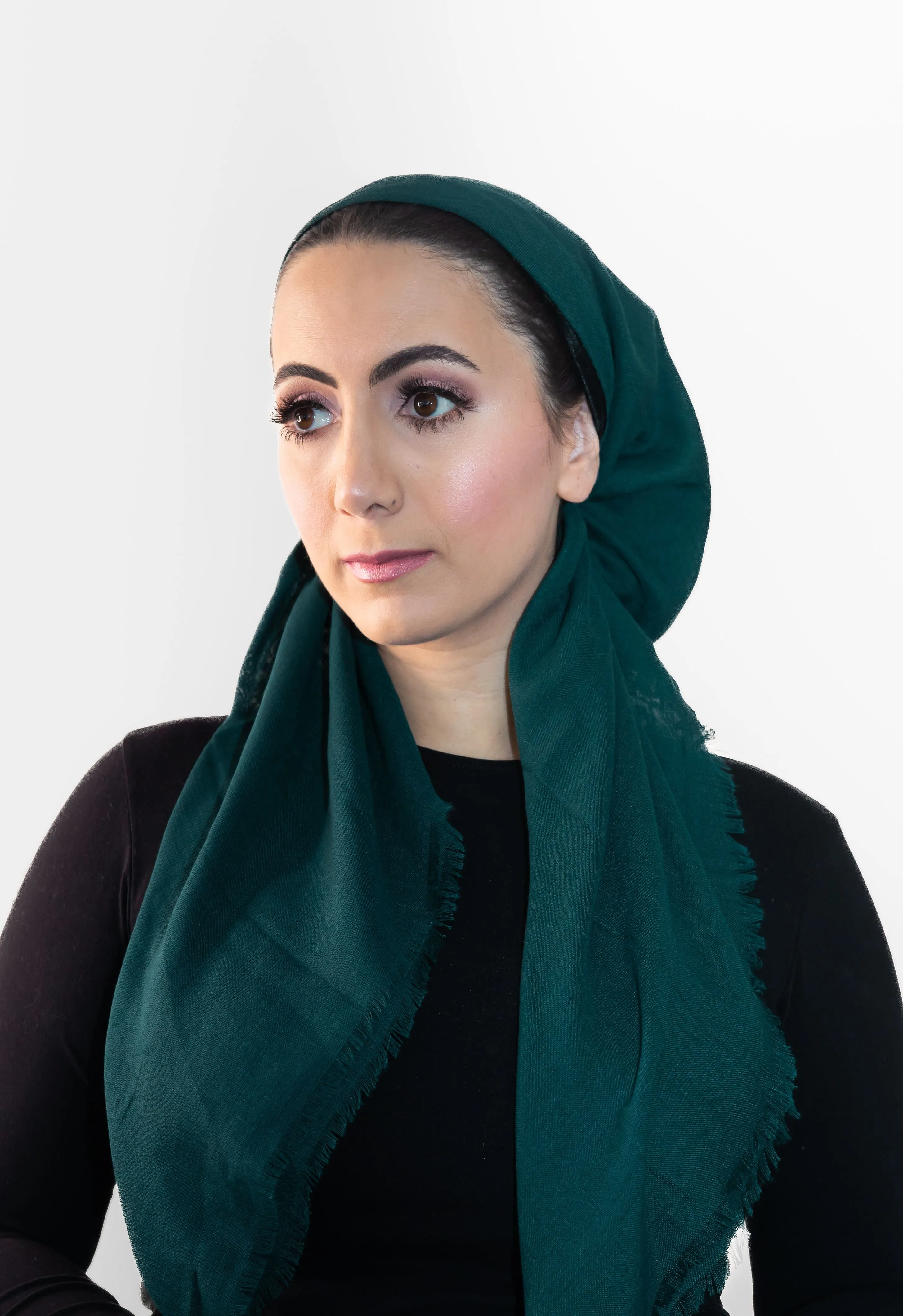 Forest Green Solid Fringe Head Scarf