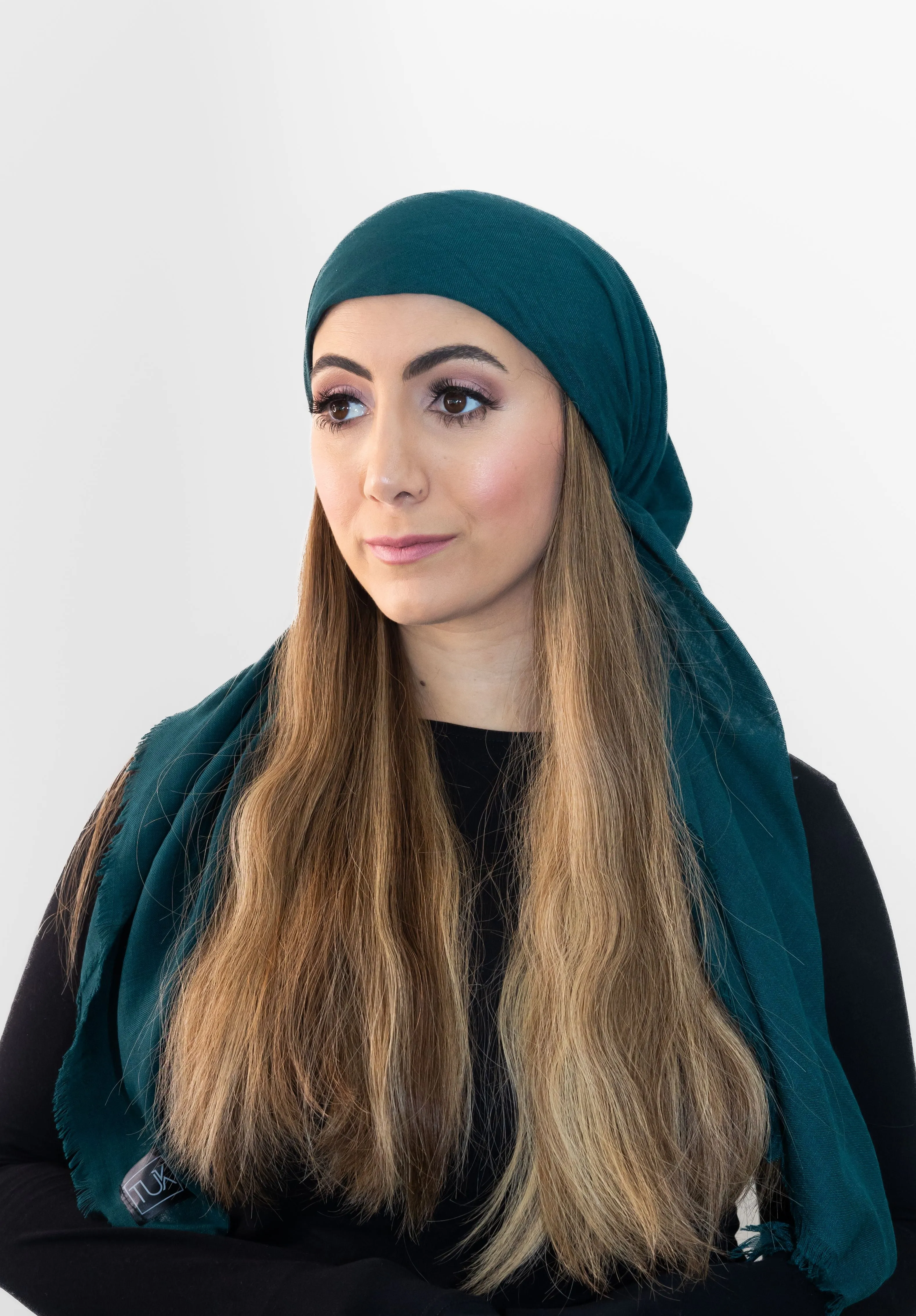 Forest Green Solid Fringe Head Scarf