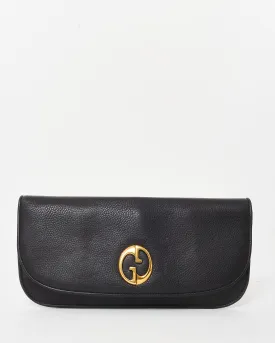 Gucci Black Pebbled Calfskin Leather 1973 Logo Clutch