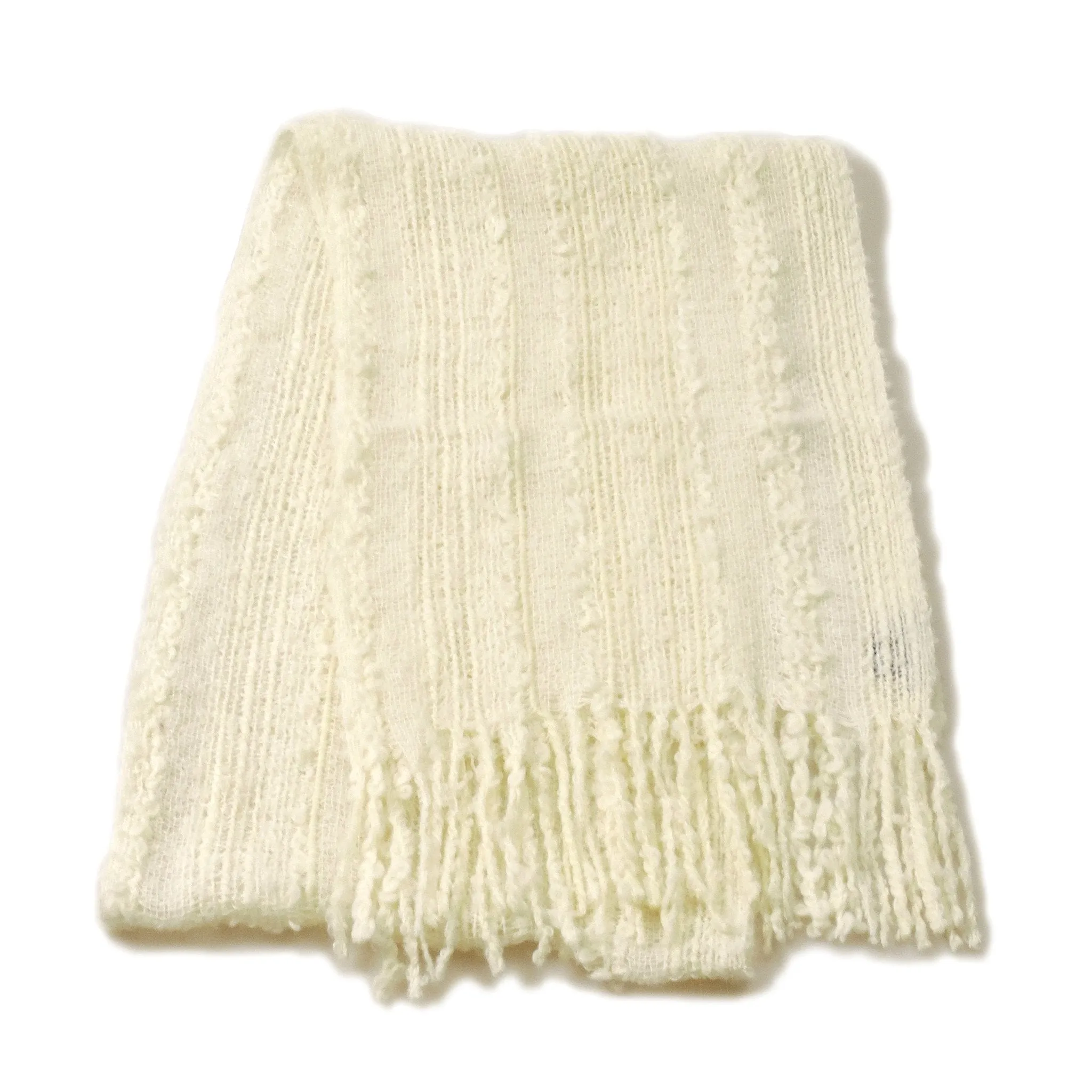 Hand-woven Baby Alpaca Fantasia Scarf - White Cloud
