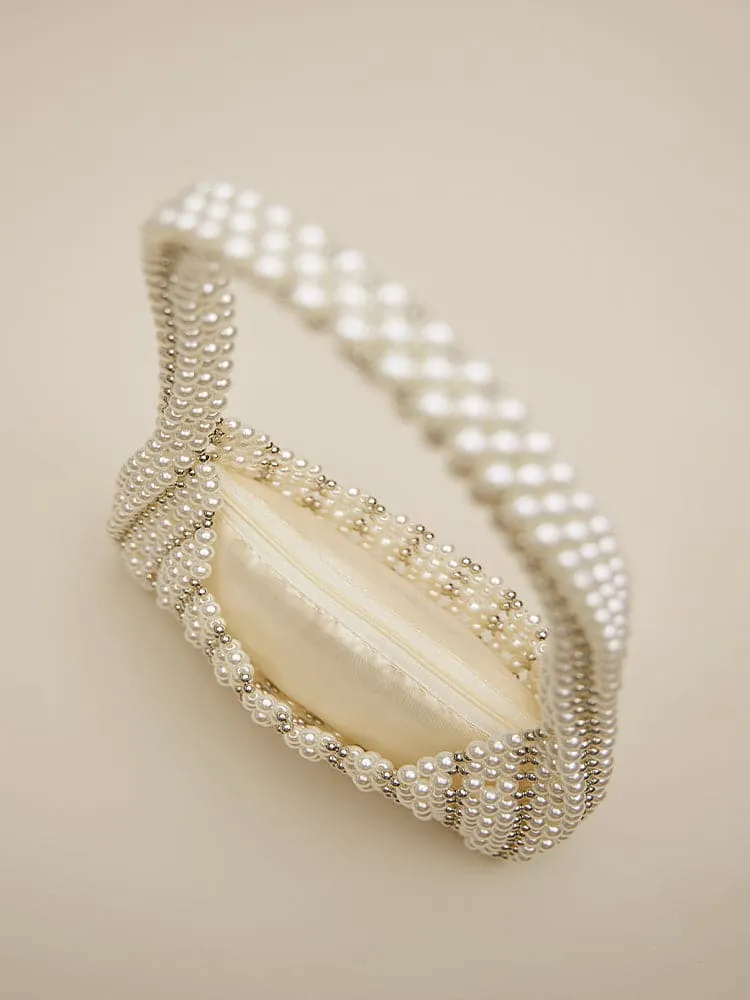 Handmade Pearl Beaded Clutch HandleBag
