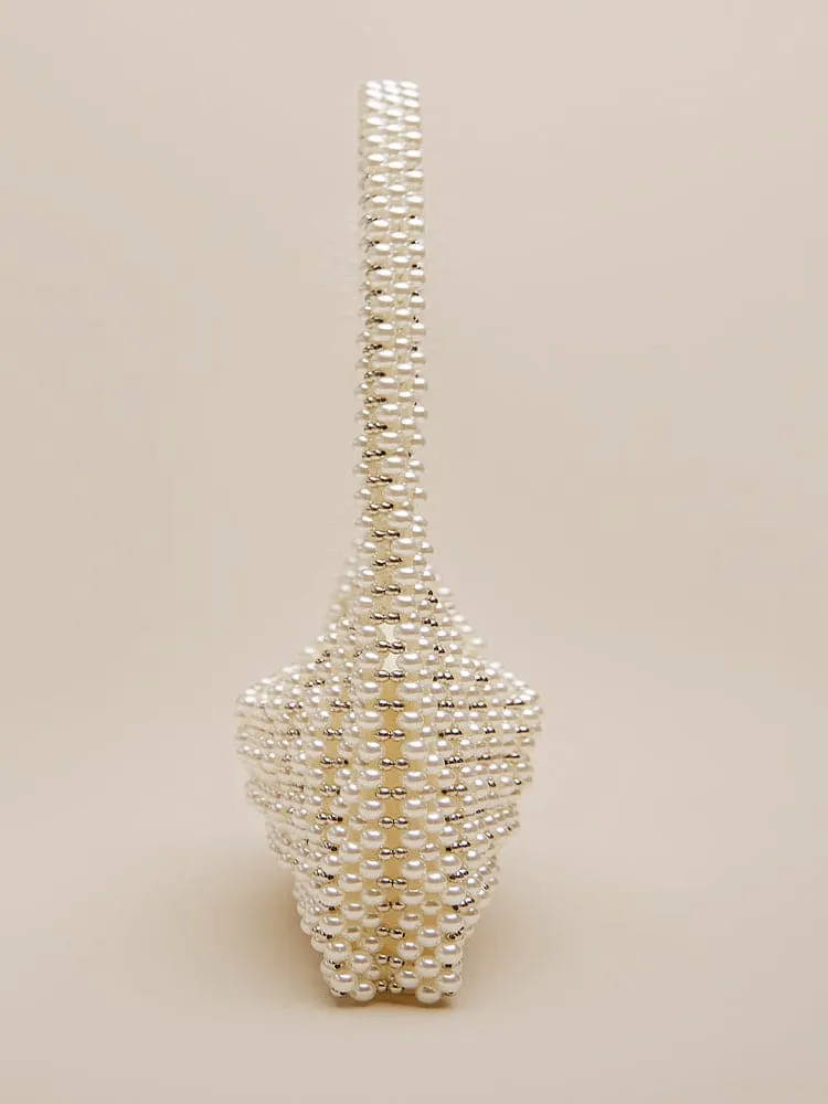 Handmade Pearl Beaded Clutch HandleBag