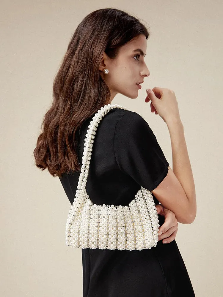 Handmade Pearl Beaded Clutch HandleBag