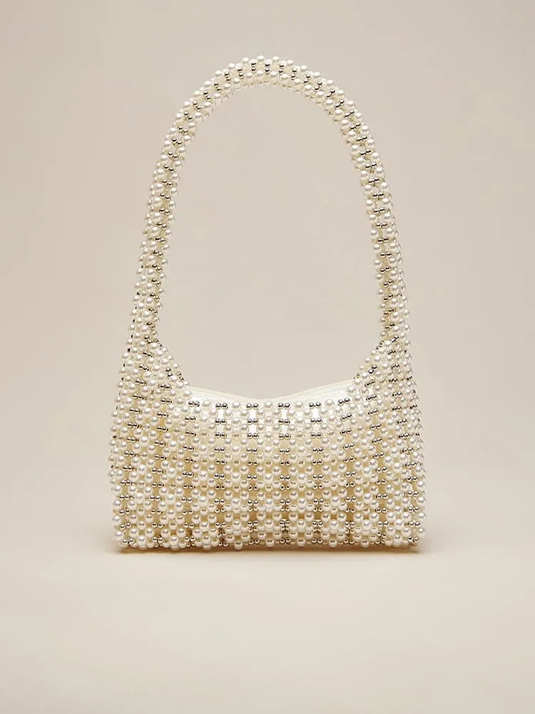 Handmade Pearl Beaded Clutch HandleBag