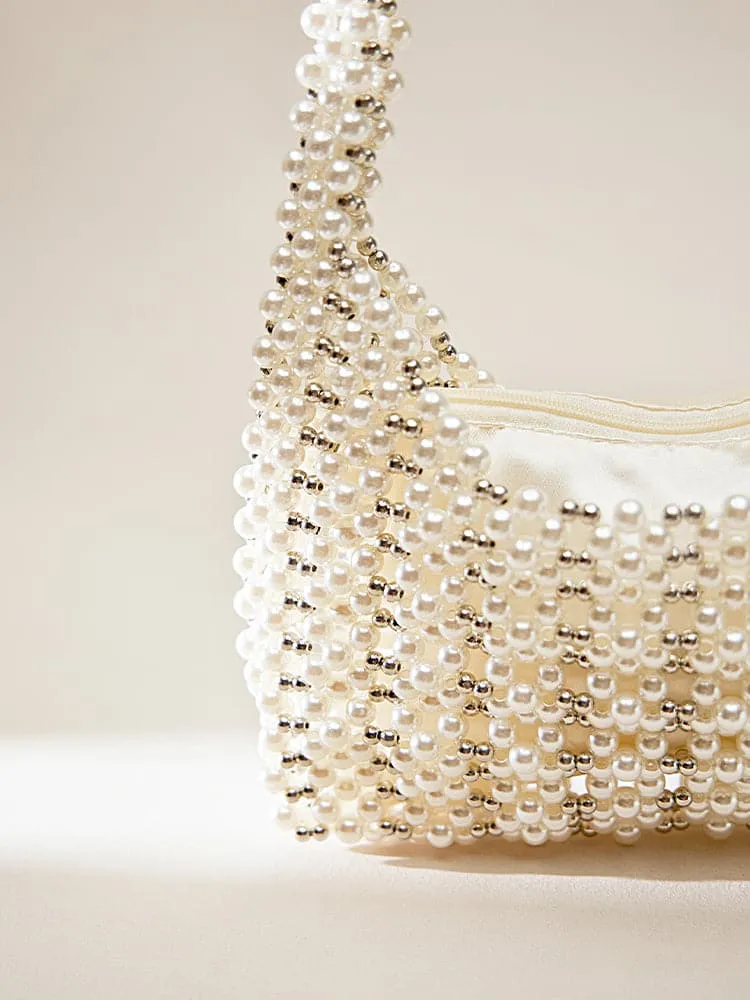 Handmade Pearl Beaded Clutch HandleBag
