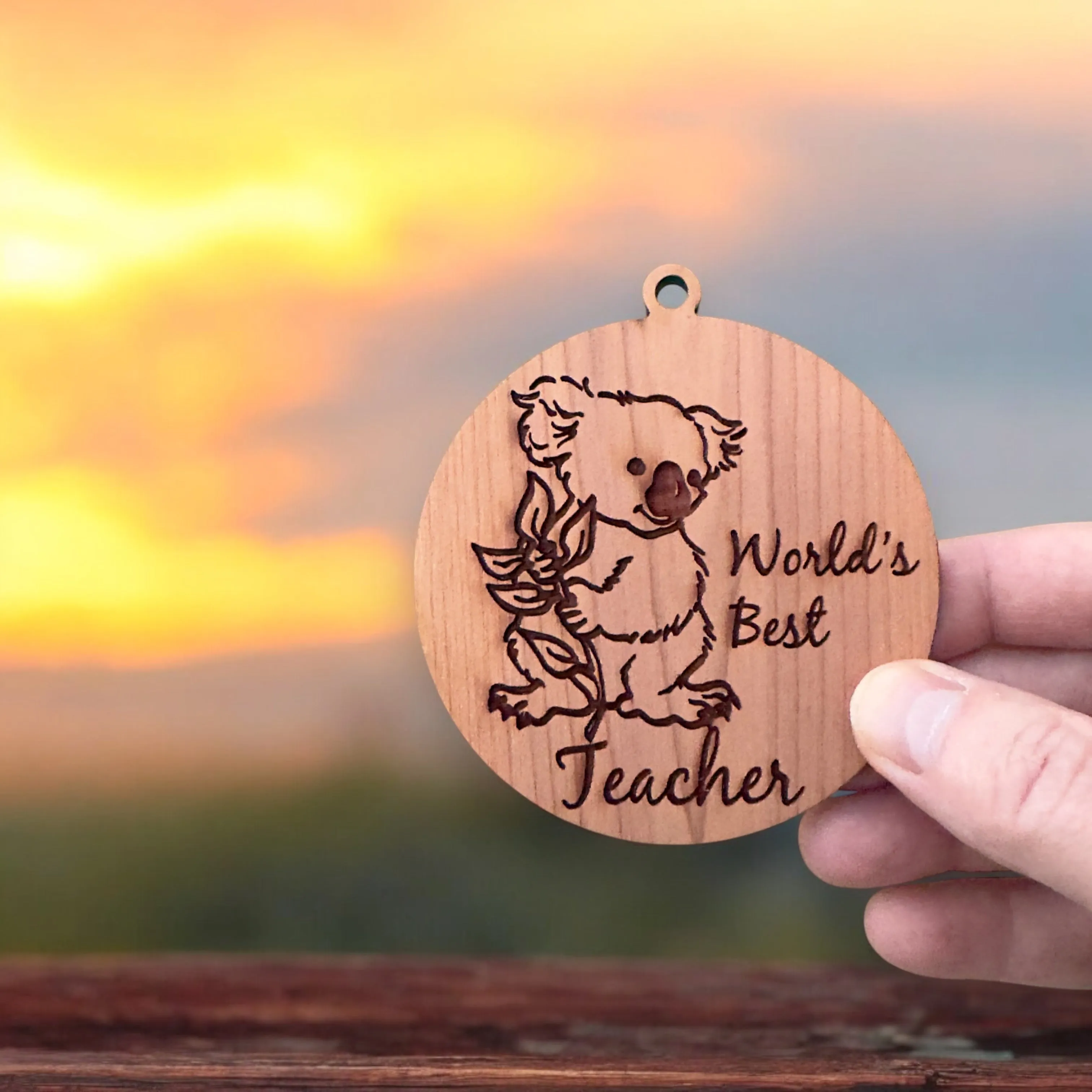 Koala Worlds Best Teacher - Cedar Ornament