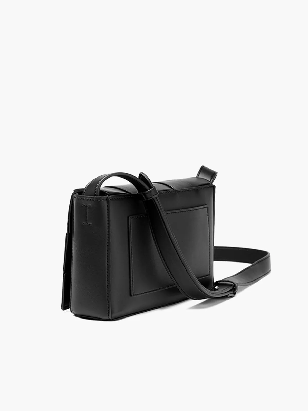 Luna Compact Black Woven Crossbody Bag