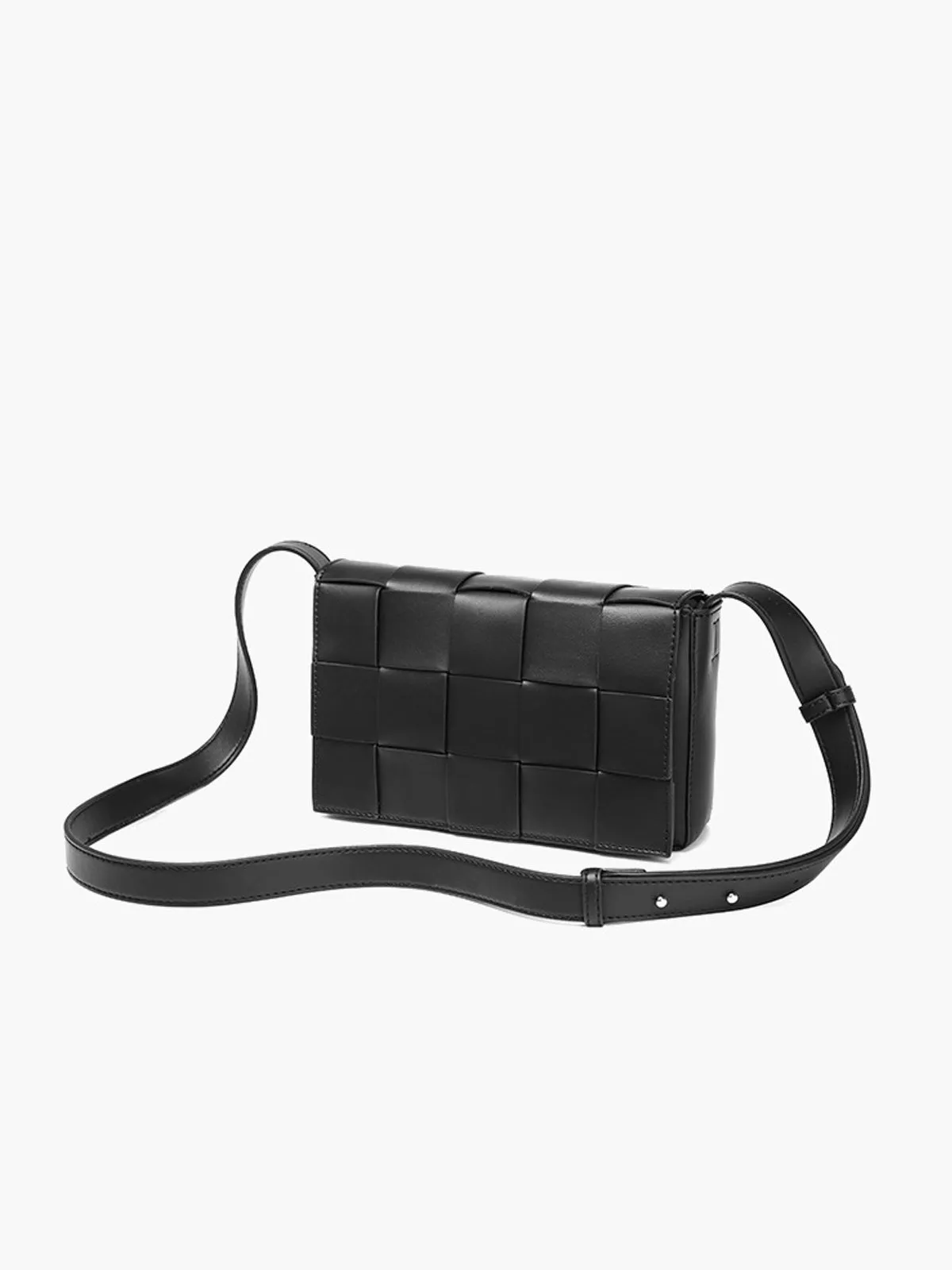 Luna Compact Black Woven Crossbody Bag