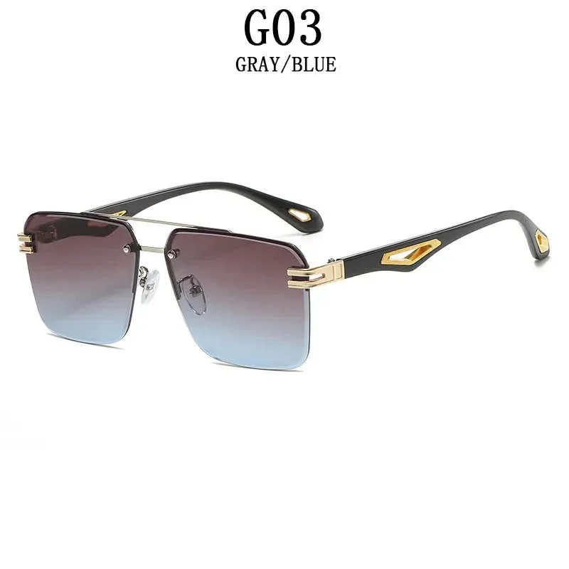 Men and Women Vintage Luxe Semi-rimless Anti-UV Square Sunglasses