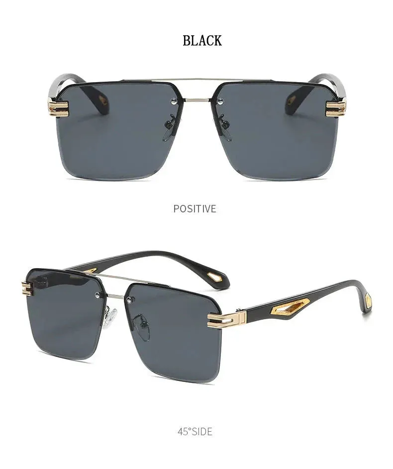 Men and Women Vintage Luxe Semi-rimless Anti-UV Square Sunglasses