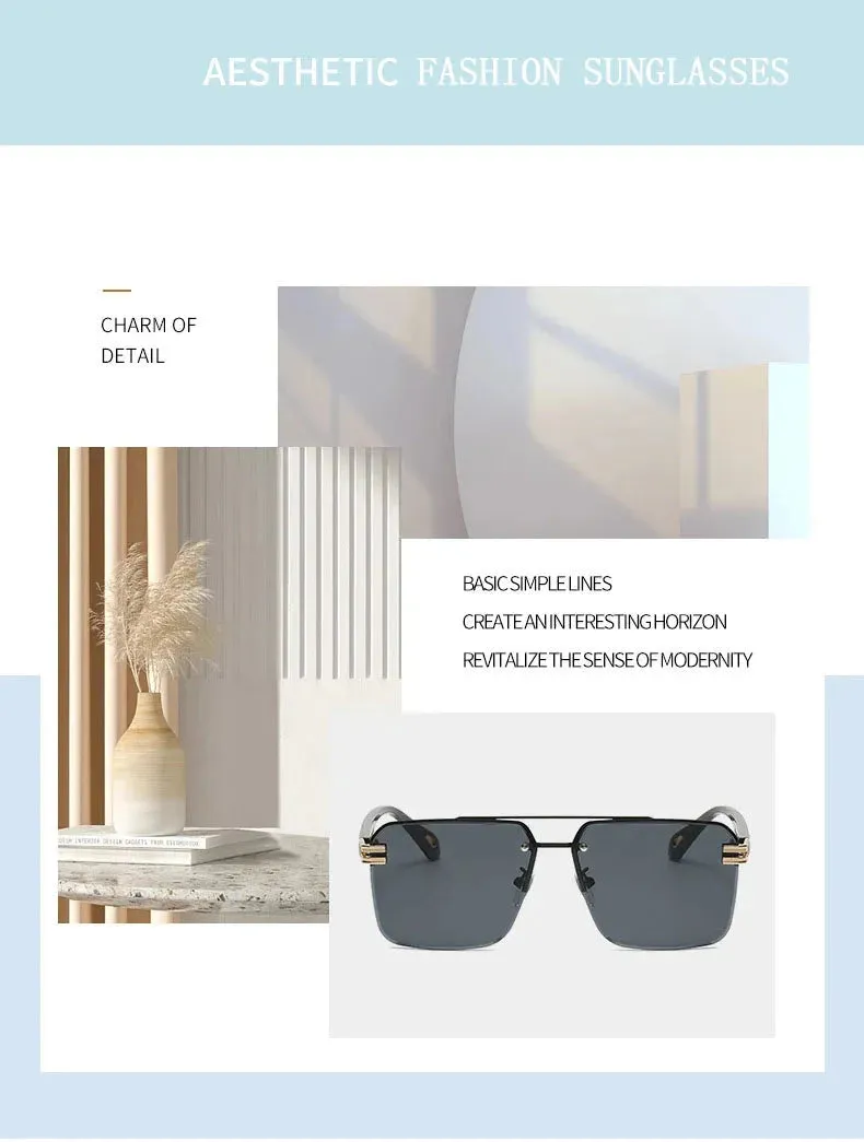 Men and Women Vintage Luxe Semi-rimless Anti-UV Square Sunglasses