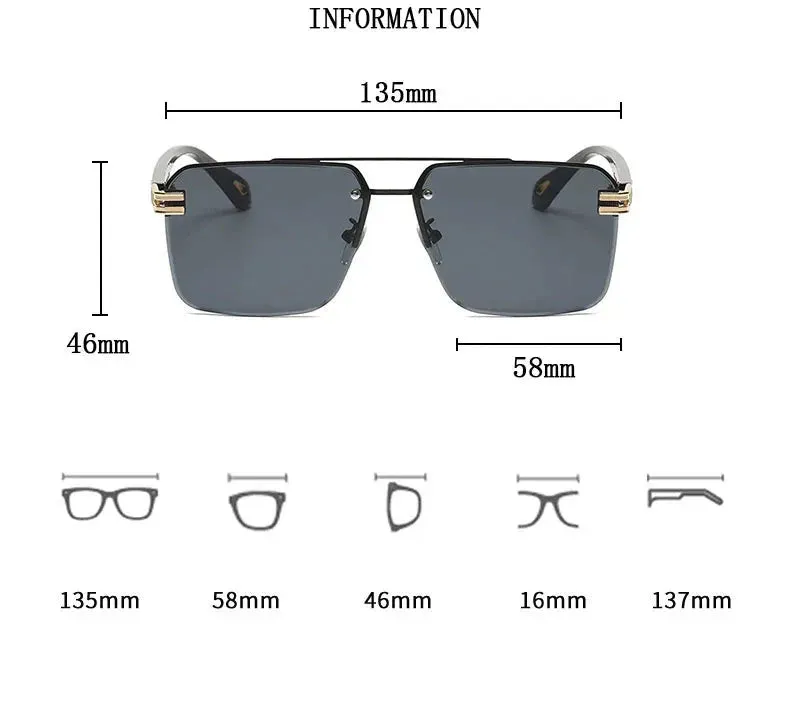 Men and Women Vintage Luxe Semi-rimless Anti-UV Square Sunglasses