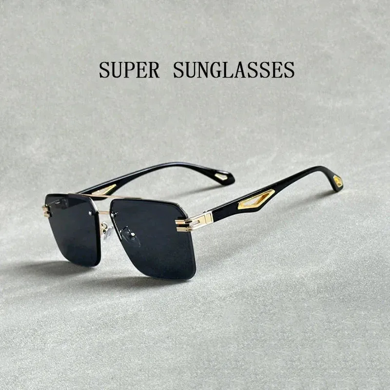 Men and Women Vintage Luxe Semi-rimless Anti-UV Square Sunglasses