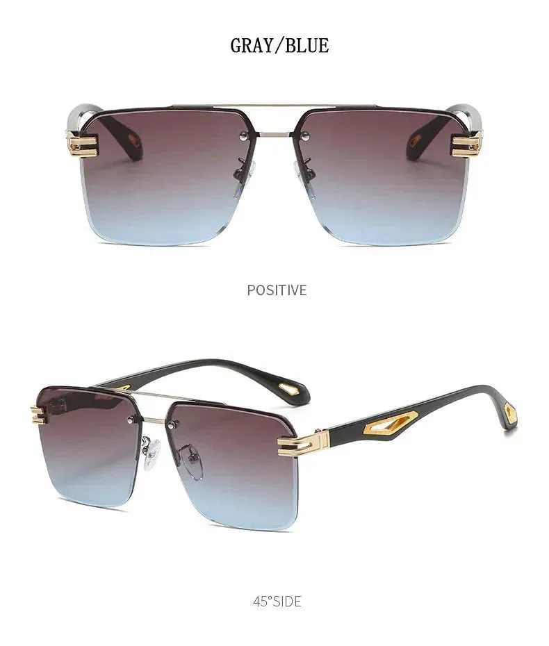 Men and Women Vintage Luxe Semi-rimless Anti-UV Square Sunglasses