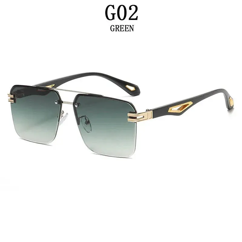 Men and Women Vintage Luxe Semi-rimless Anti-UV Square Sunglasses
