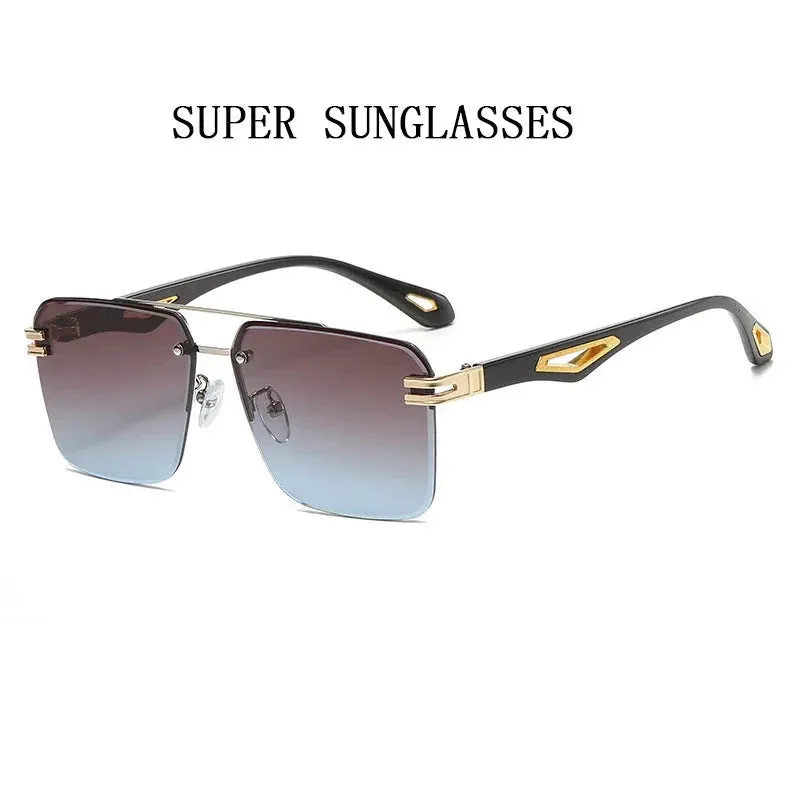 Men and Women Vintage Luxe Semi-rimless Anti-UV Square Sunglasses