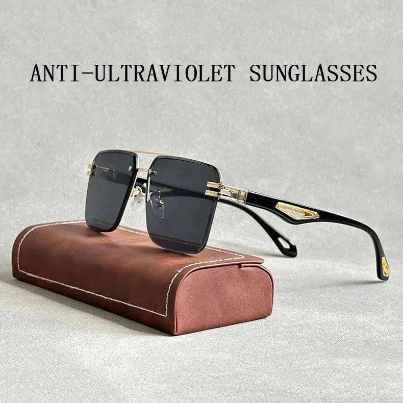 Men and Women Vintage Luxe Semi-rimless Anti-UV Square Sunglasses