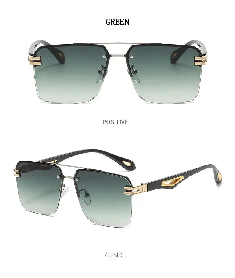 Men and Women Vintage Luxe Semi-rimless Anti-UV Square Sunglasses