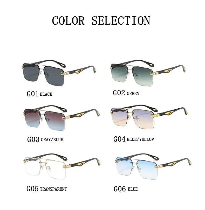 Men and Women Vintage Luxe Semi-rimless Anti-UV Square Sunglasses
